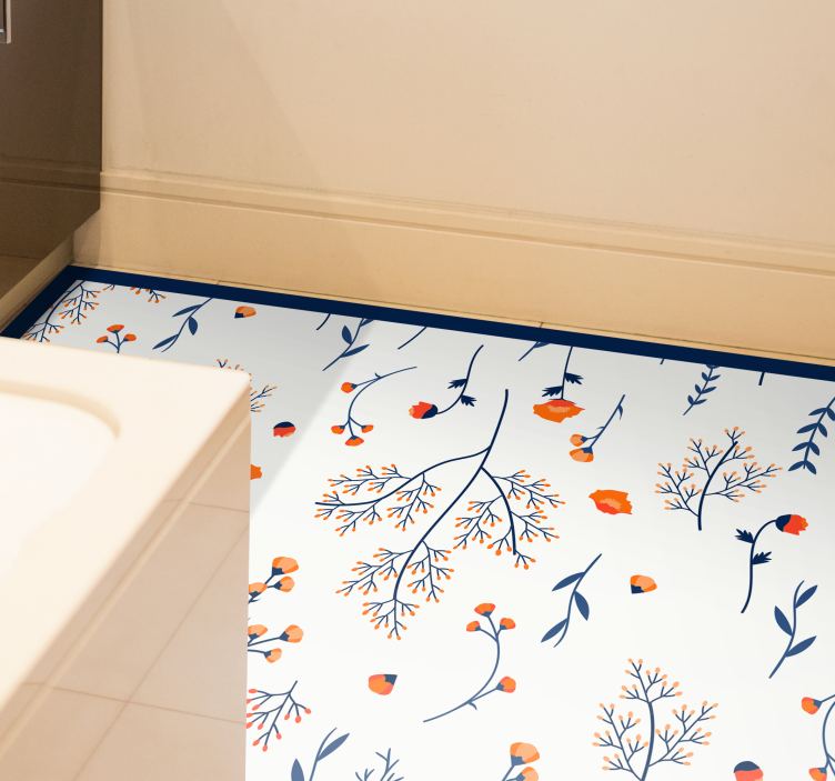 Alfombra vinílica flores patrón de ramas florales - TenVinilo