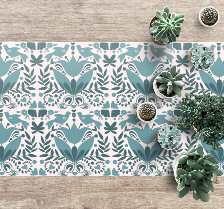 Alfombra vinílica moderna patrón floral de pájaros - TenVinilo