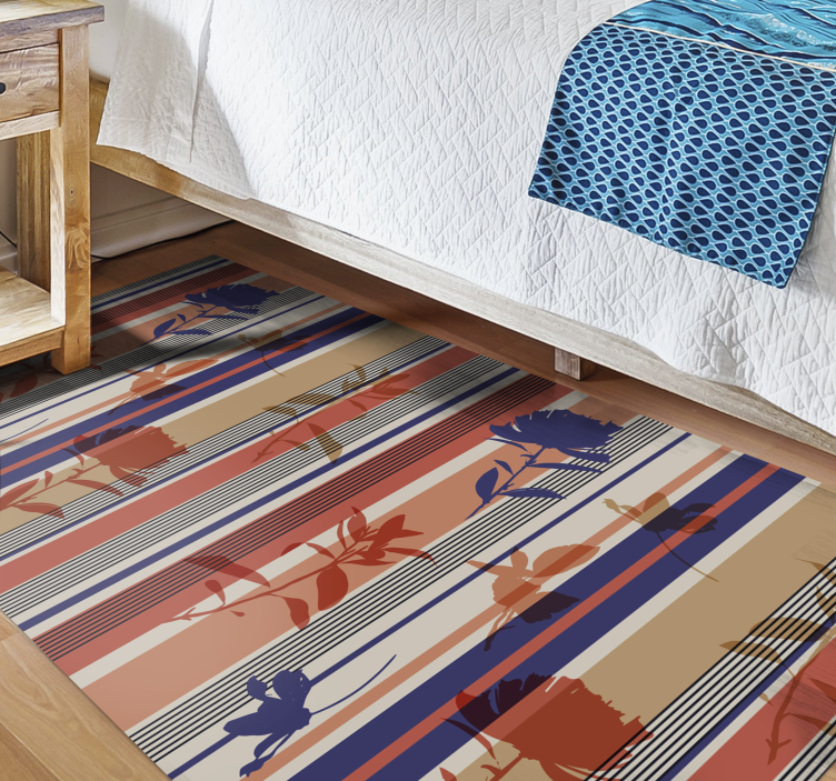 Alfombra vinílica flores patrón floral rayado - TenVinilo