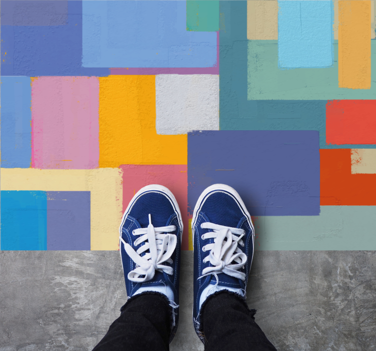 Alfombra vinílica geométrica arreglo de bloques vibrantes - TenVinilo