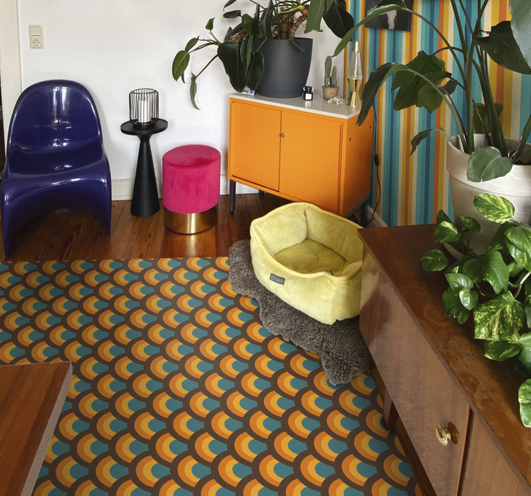 Alfombra vinílica salón patrón de curva retro - TenVinilo