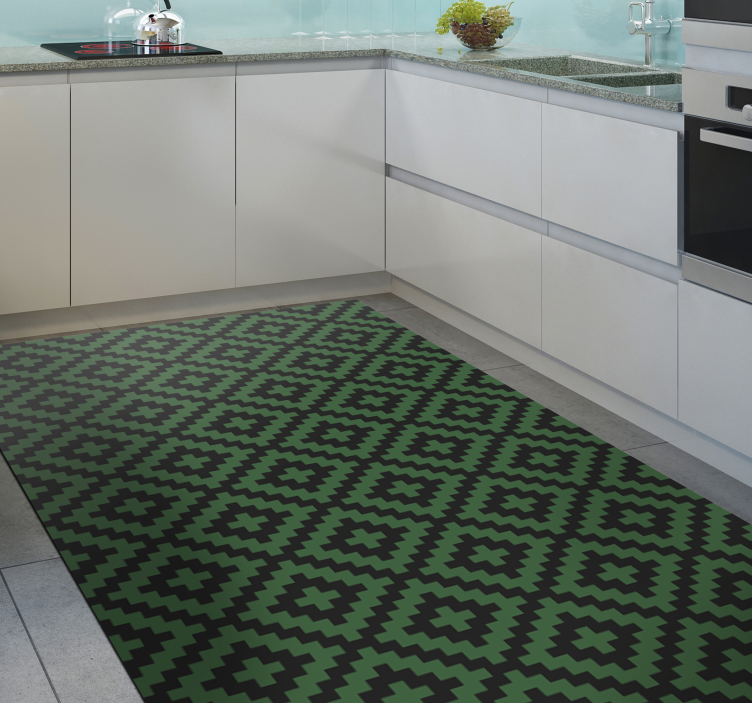 Alfombra vinílica cocina patrón de diamante verde - TenVinilo