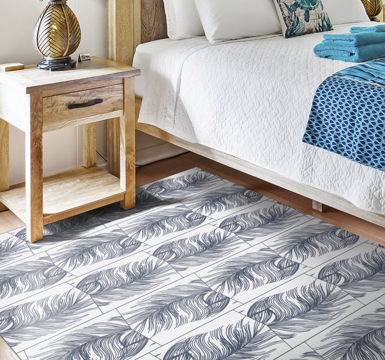 Alfombra de vinilo geométrica Plumas azules "estilo hampton" - TenVinilo