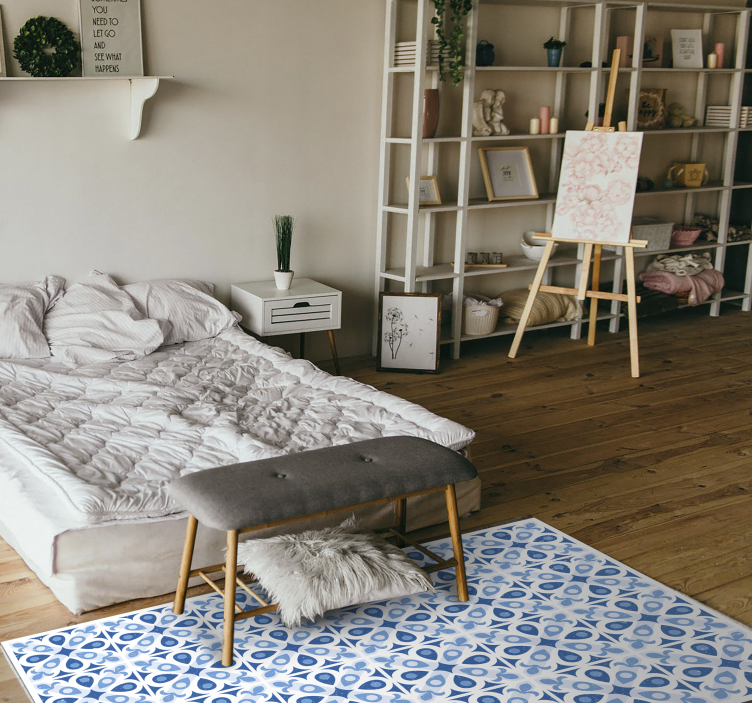 Alfombra vinílica hidráulica azulejo estampado azul - TenVinilo