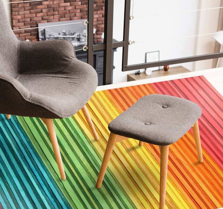 Alfombra vinílica imitación madera capas de rayas arcoíris - TenVinilo