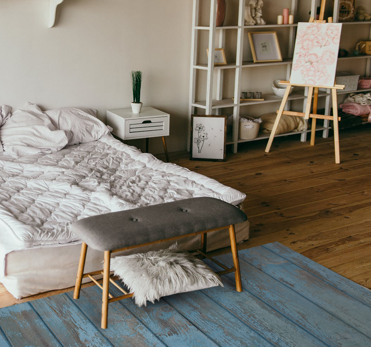 Alfombra vinílica imitación madera tablones viejos azules - TenVinilo