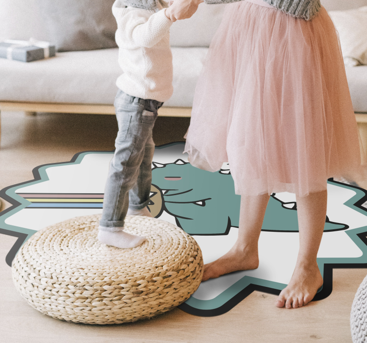 Alfombra vinílica infantil aliento de arcoíris de dinosaurio - TenVinilo