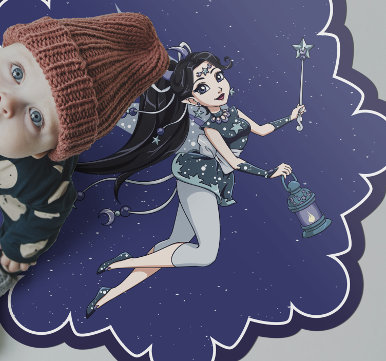 Alfombra vinílica infantil cielo nocturno de hadas - TenVinilo