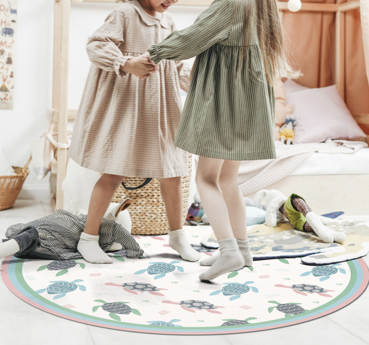 Alfombra vinílica infantil círculo de juego de tortugas - TenVinilo