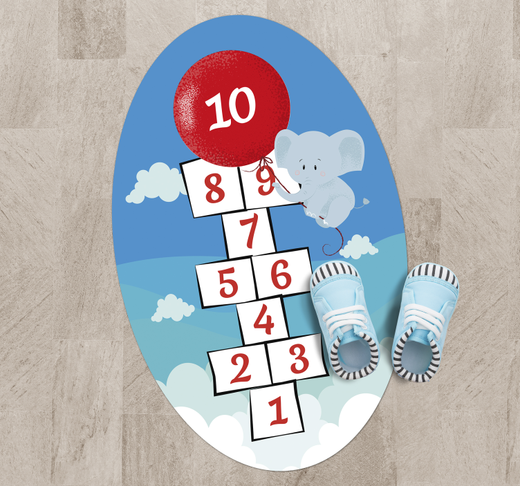 Alfombra vinílica infantil elefante globo de rayuela - TenVinilo