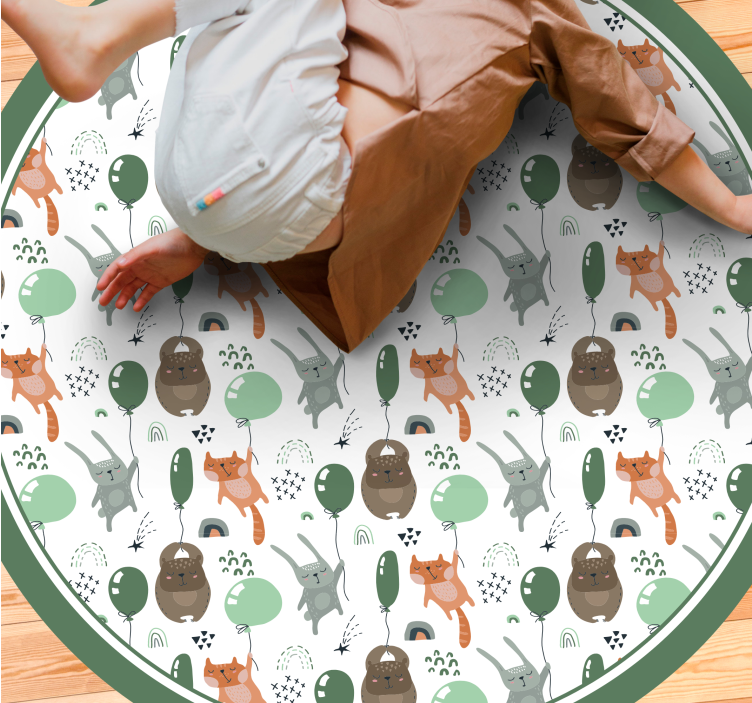 Alfombra vinílica infantil globos de animales juguetones - TenVinilo