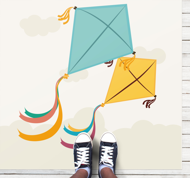 Alfombra vinílica infantil ilustración de cometas voladoras - TenVinilo