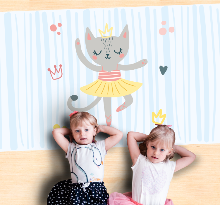 Alfombra vinílica infantil ilustración de gato bailando - TenVinilo