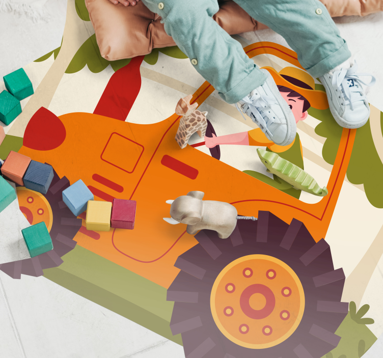 Alfombra vinílica infantil imágenes juguetonas de tractores - TenVinilo