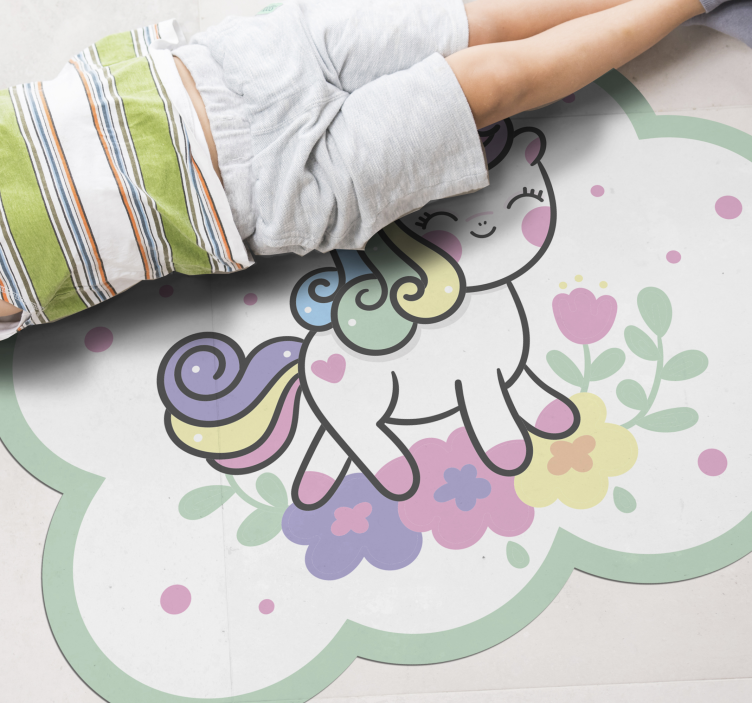 Alfombra vinílica infantil linda ilustración de unicornio - TenVinilo