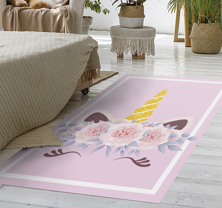 Alfombra vinílica infantil magia floral de unicornio - TenVinilo