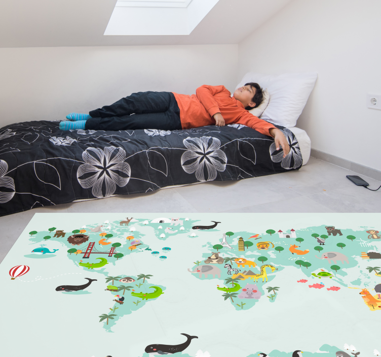 Alfombra vinilo infantil mapamundi turco nórdico - TenVinilo