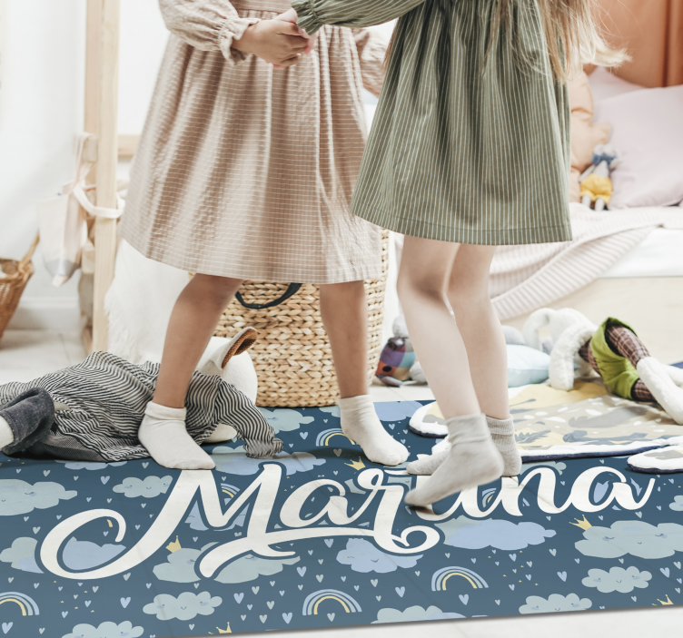 Alfombra vinílica infantil nubes azules con nombre - TenVinilo