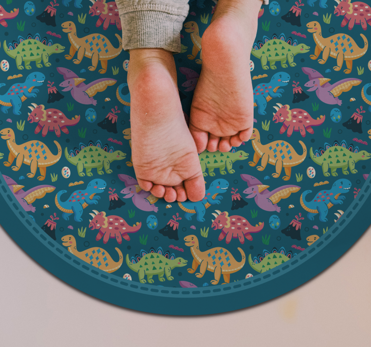Alfombra vinílica infantil patrón circular de dinosaurio - TenVinilo