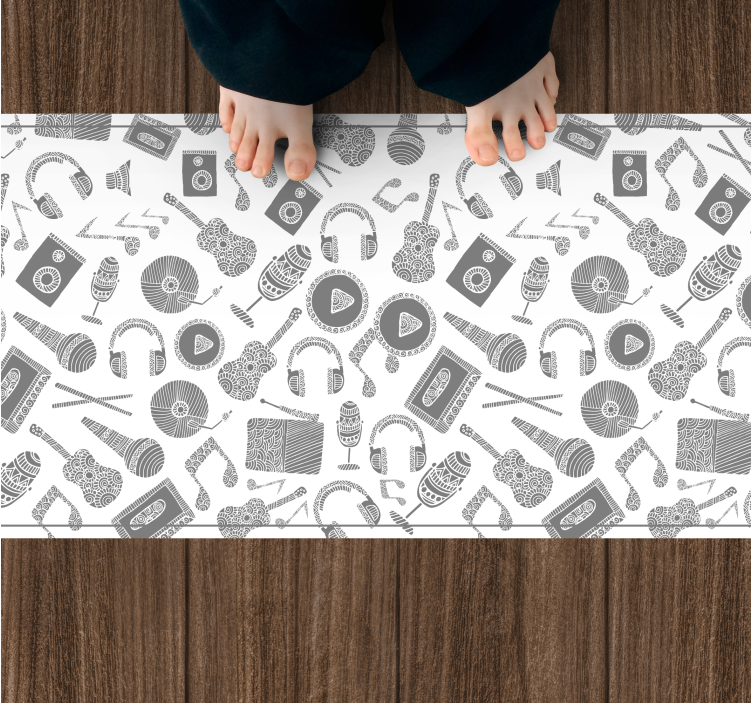 Alfombra vinílica infantil patrón de elementos musicales - TenVinilo