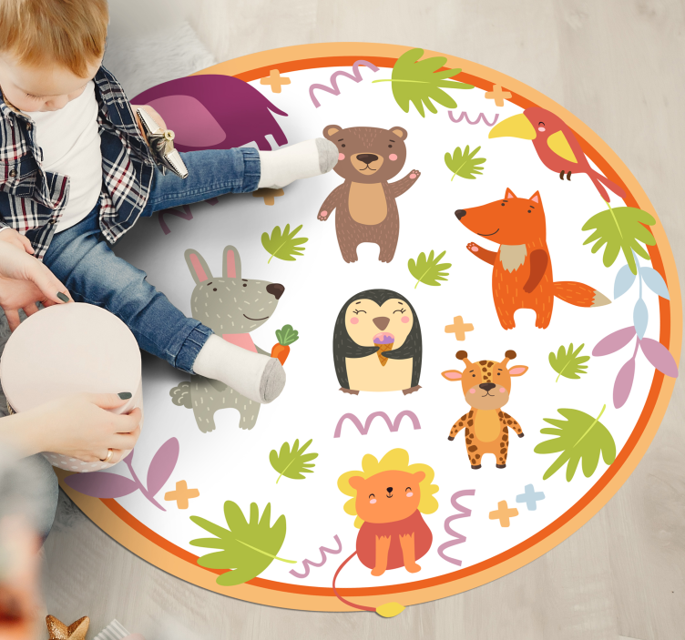 Alfombra vinílica infantil safari circular por la jungla - TenVinilo