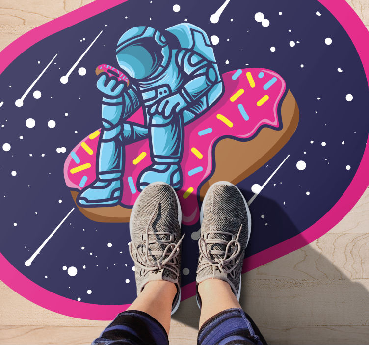 Alfombra vinílica juvenil astronauta en donut - TenVinilo