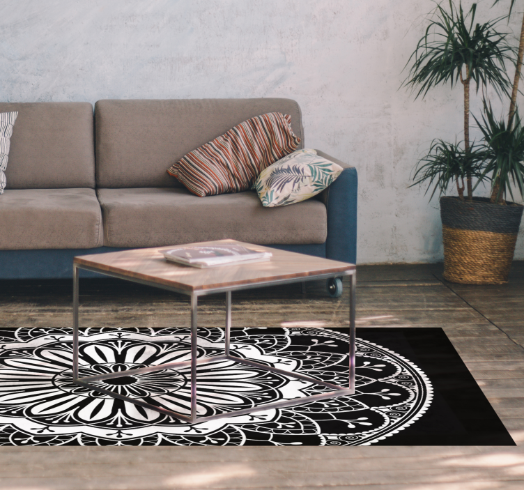 Alfombra vinílica mandala motivo botánico negro - TenVinilo