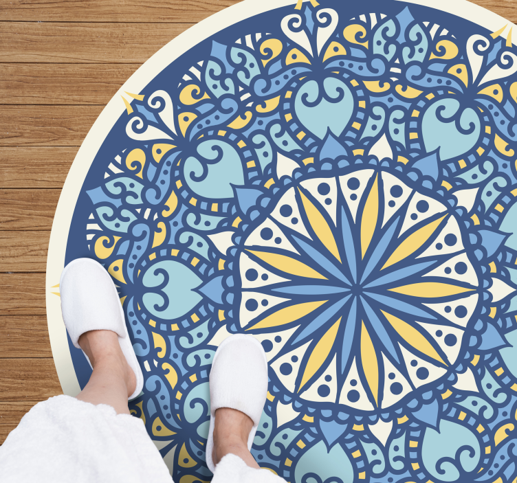 Alfombra vinílica mandala intrincado motivo azul - TenVinilo