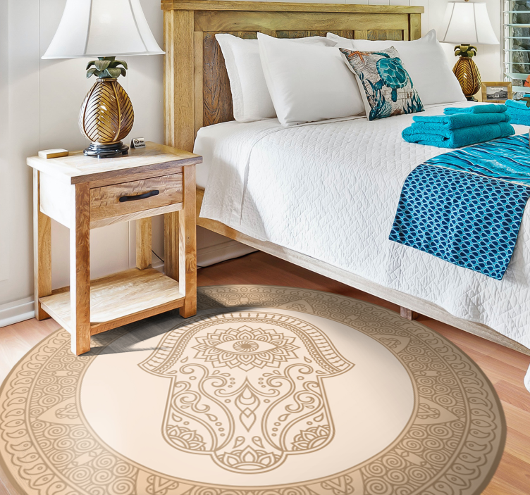 Alfombra vinílica mandala símbolo de la mano de fátima beige - TenVinilo