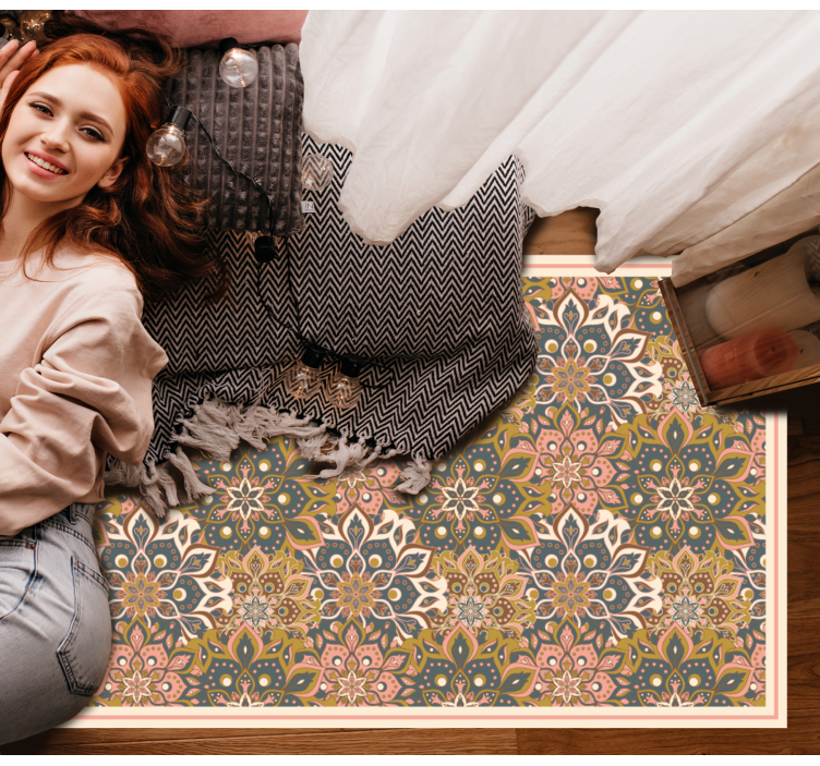 Alfombra vinílica mandala sofisticación del emblema botánico - TenVinilo