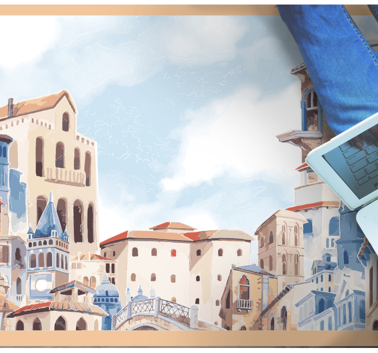 Alfombra vinílica dormitorio paisaje urbano costero - TenVinilo