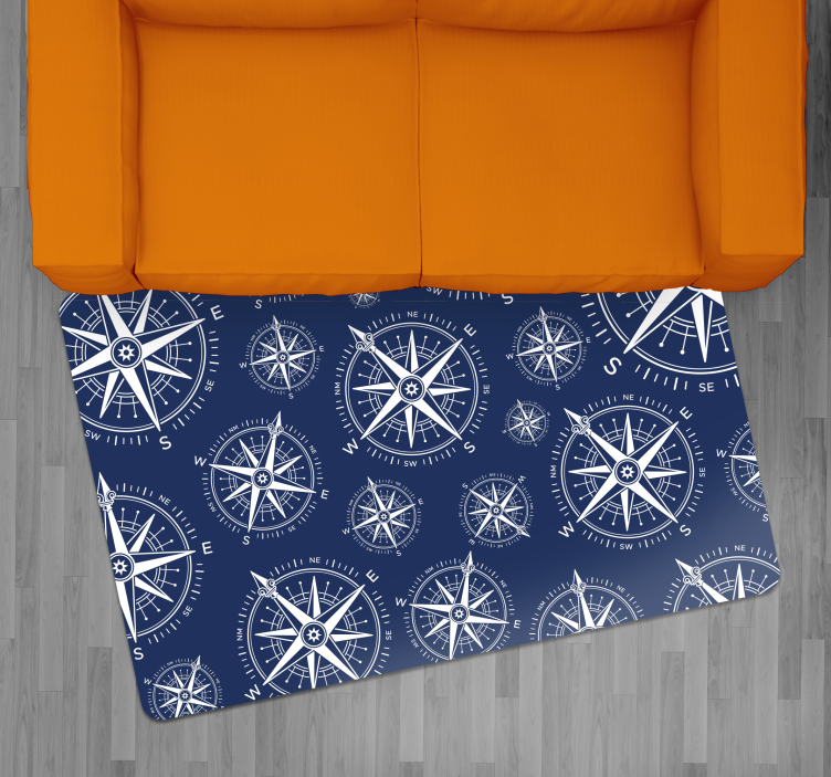 Alfombra vinílica mapamundi patrón de brújula náutica - TenVinilo