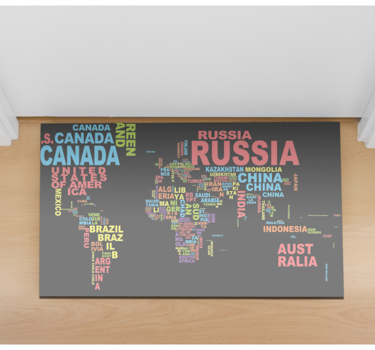 Alfombra vinílica mapamundi tipografía de países - TenVinilo