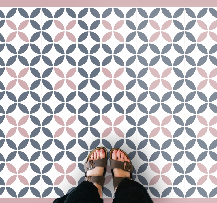 Alfombra vinílica mosaico diseño redondo en beige y gris. - TenVinilo