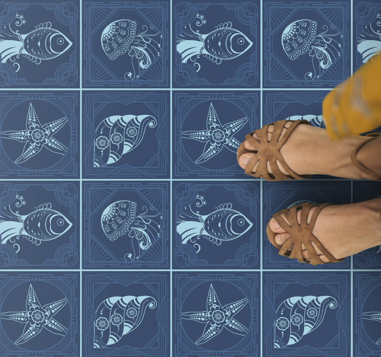 Alfombra vinílica baño diseño de vida marina - TenVinilo