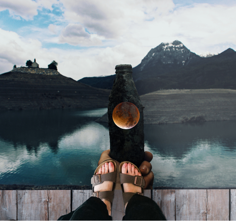 Alfombra vinílica naturaleza vista de la luna en botella - TenVinilo