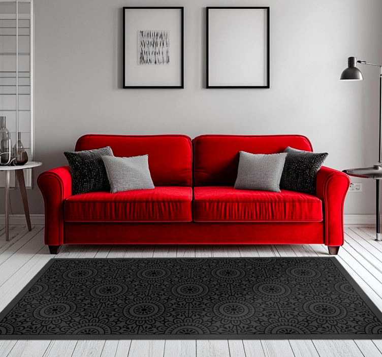 Alfombra vinílica negra flores de mandala - TenVinilo