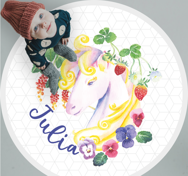 Alfombra vinílica juvenil flor de unicornio personalizada - TenVinilo
