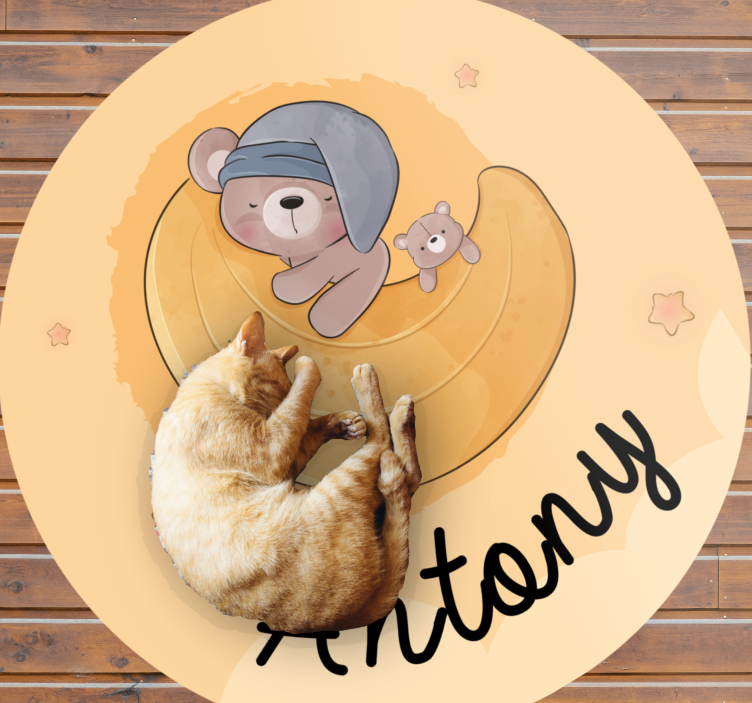 Alfombra vinílica personalizable oso dormilón con nombre - TenVinilo