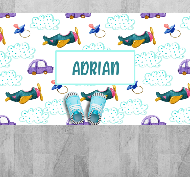 Alfombra vinílica personalizable tema de avión caprichoso - TenVinilo