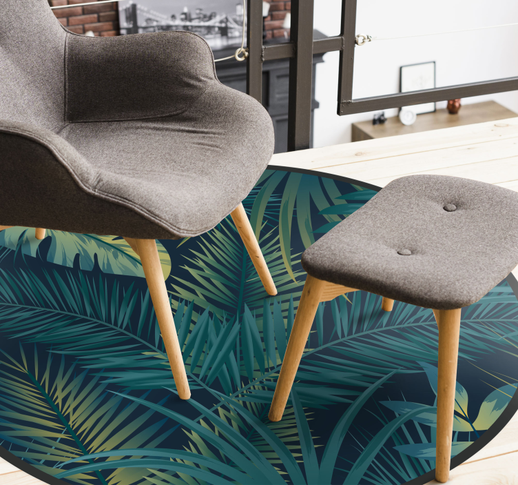 Alfombra vinilo redonda Hojas tropicales - TenVinilo