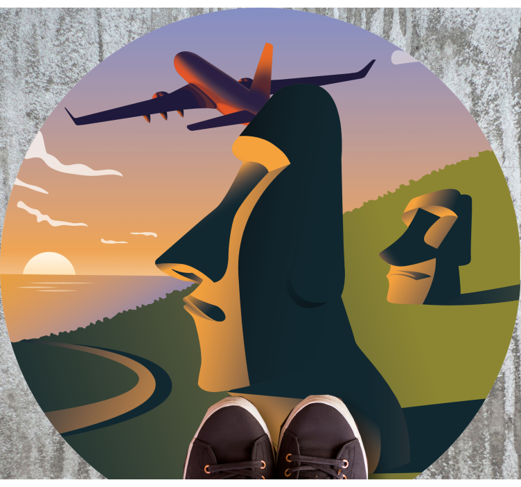 Alfombra vinílica redonda puesta de sol en la isla de pascua - TenVinilo