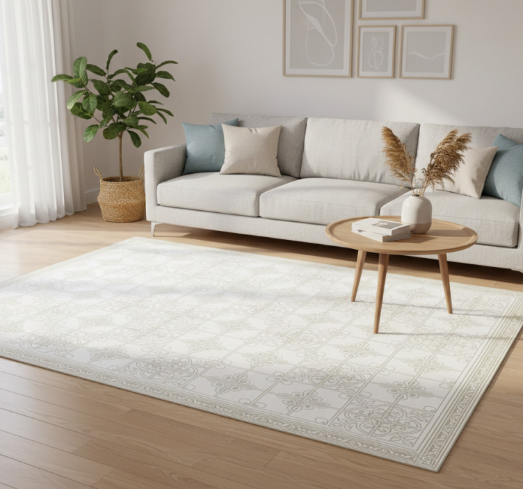 Alfombra vinílica salón beige ornate mat - TenVinilo