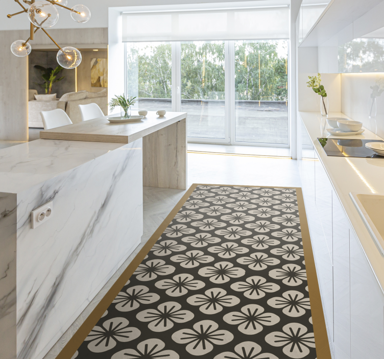 Alfombra vinilo cocina patrón flores marrón - TenVinilo