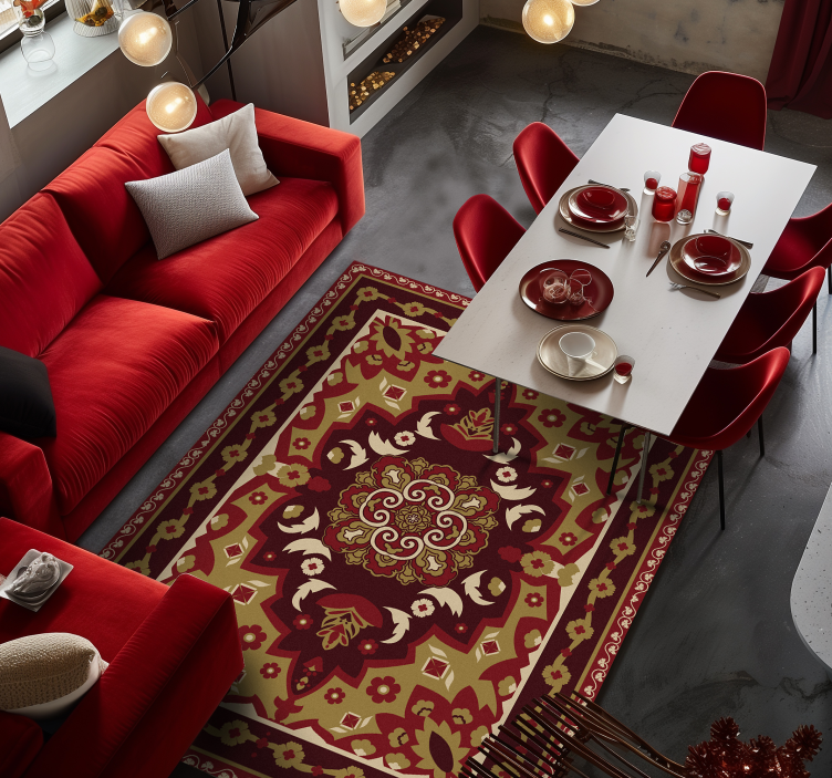 Alfombra vinílica comedor diseño floral geométrico vintage - TenVinilo