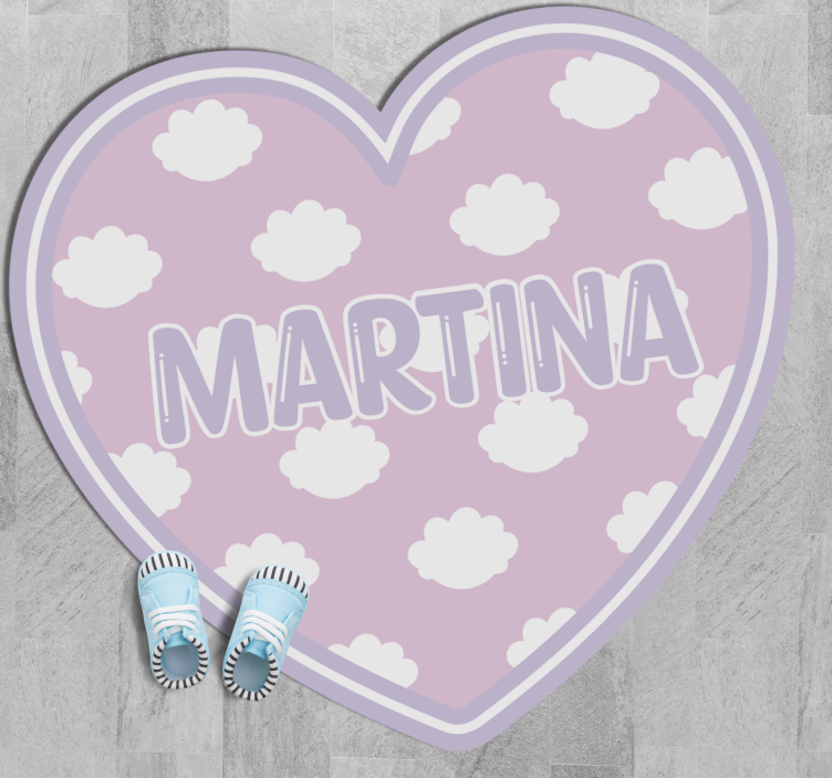 Alfombra vinílica con nombre corazón de nubes - TenVinilo