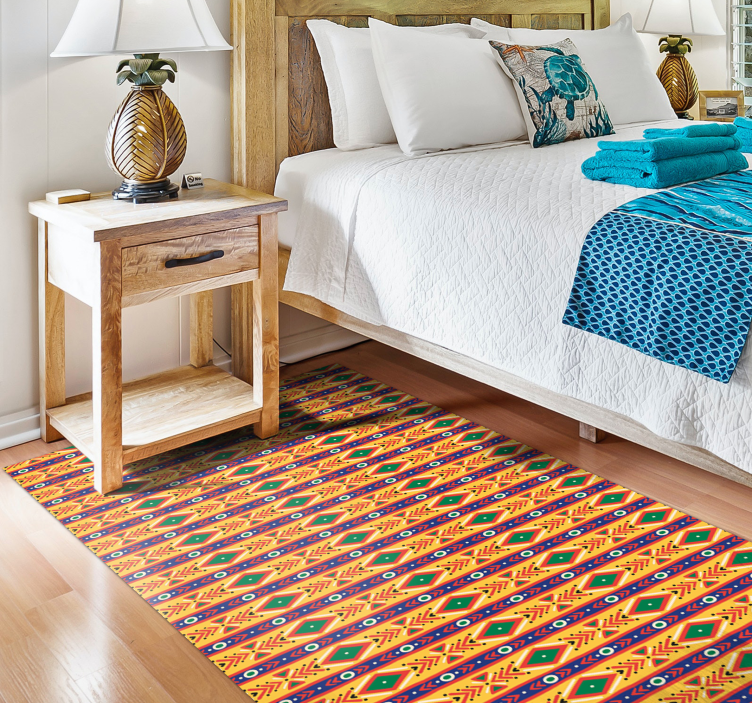 Alfombra vinílica étnica azul y verde - TenVinilo