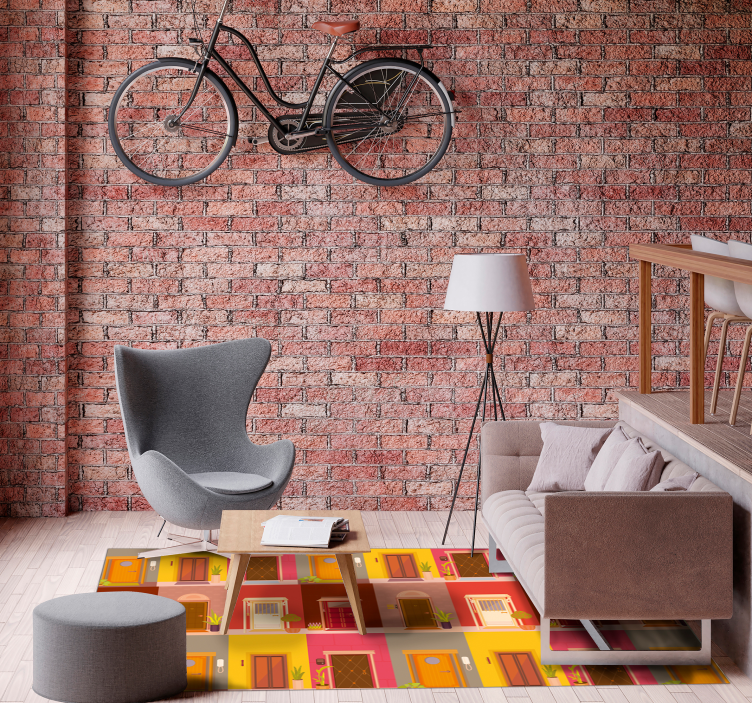 Alfombra vinílica minimalista patrón de puerta colorido - TenVinilo