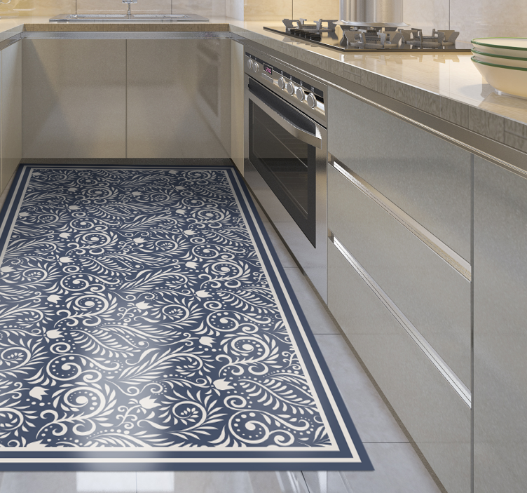 Alfombra vinílica cocina diseño floral adornado - TenVinilo