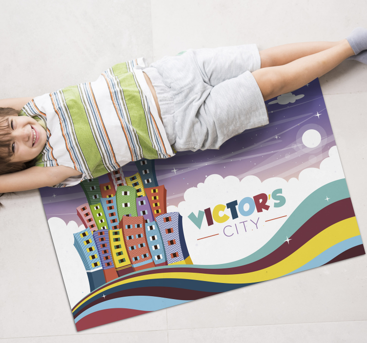 Alfombra vinílica personalizable arcoiris del paisaje urbano - TenVinilo